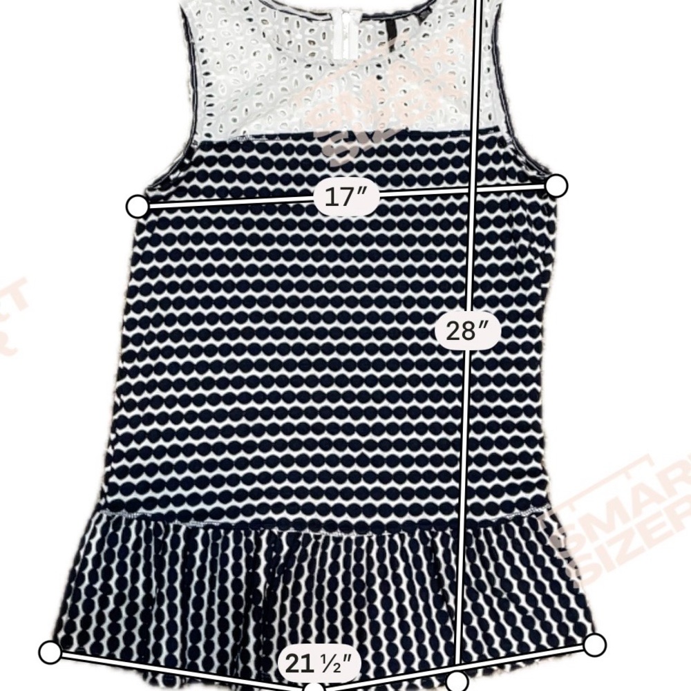 Black White Polka Dot Eyelet Lace Sleeveless Blouse Ruffle Hem Flowy Top Medium - Picture 5 of 12